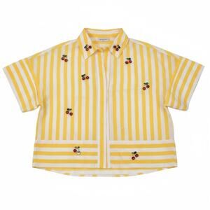 Vintage Christian Lacroix Yellow Stripe Cherry Embellished Cropped Boxy Shirt M